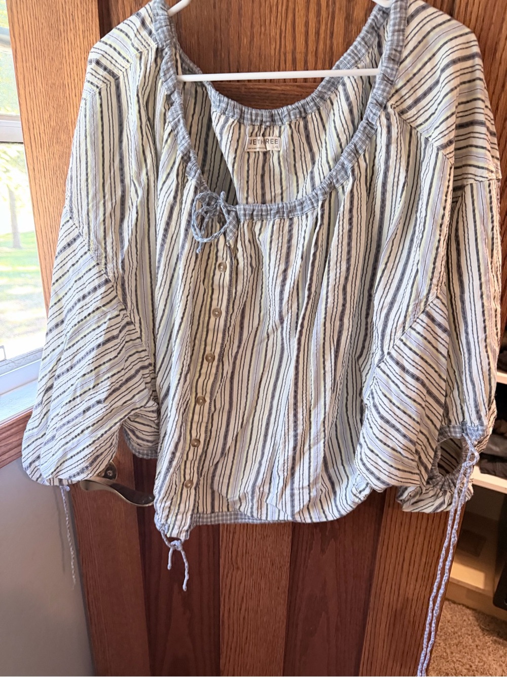 We The Free Striped Peasant Blouse in White and Blue